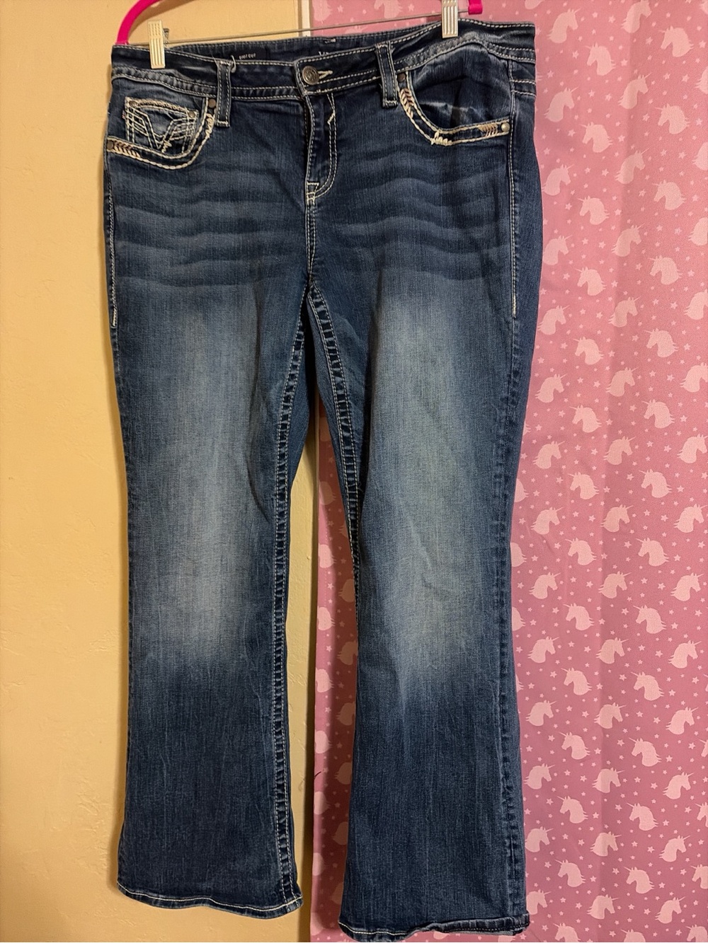 Vigoss Dark Blue Bootcut Jeans with Whiskered Fade